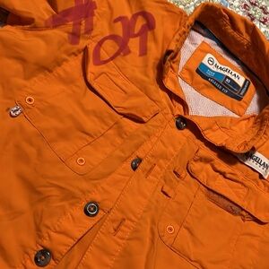 Magellan Outdoors Vibrant Orange Casual Button Down Shirt